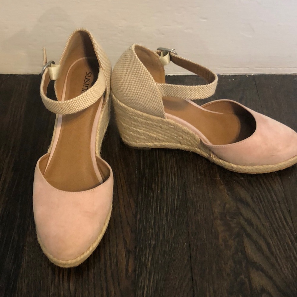 Suede blush pink espadrille/ wedges